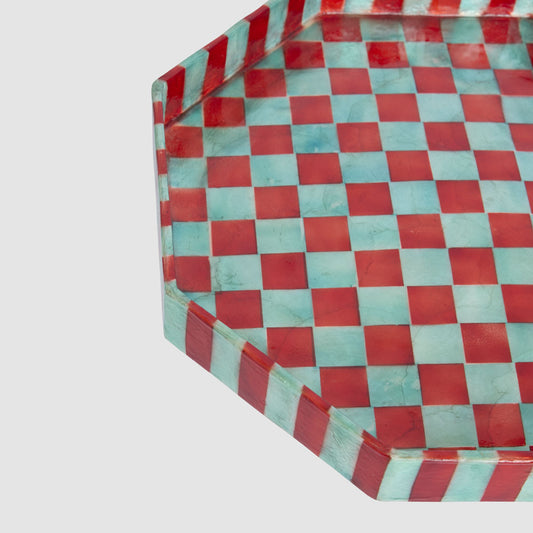 Checker Cake Stand Red & Green Small