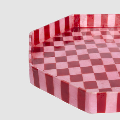 Checker Cake Stand Red & Pink Small