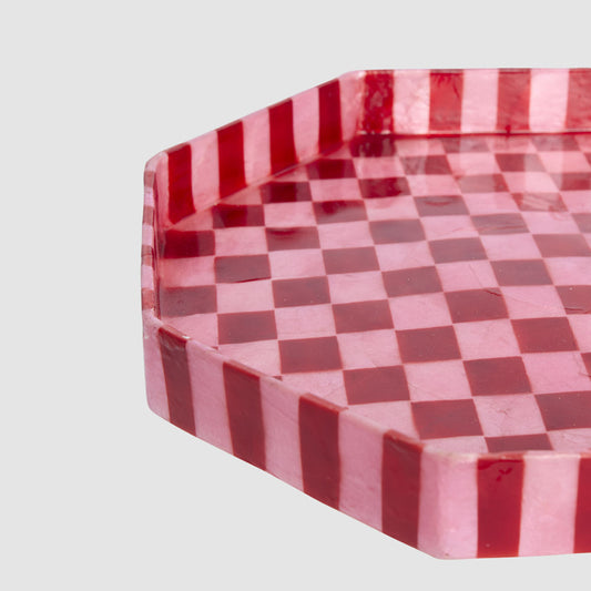 Checker Cake Stand Red & Pink Small
