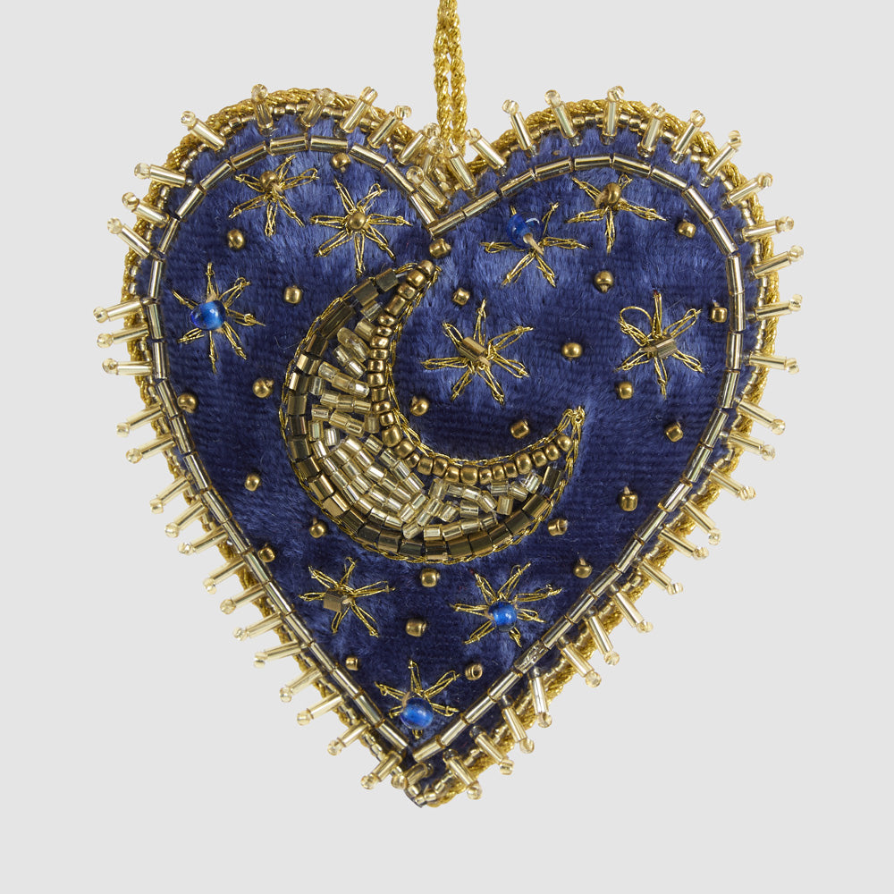 Celestial Moon Velvet Heart Decoration | Vixen & Velvet – Florabelle Living