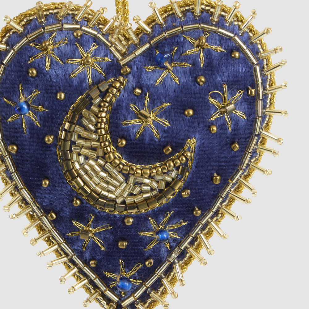 Celestial Moon Velvet Heart Decoration