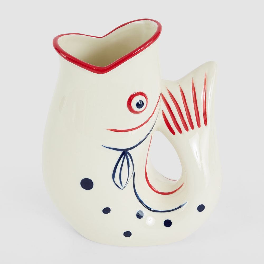 Nautical Ceramic Fish Vase Red Lips