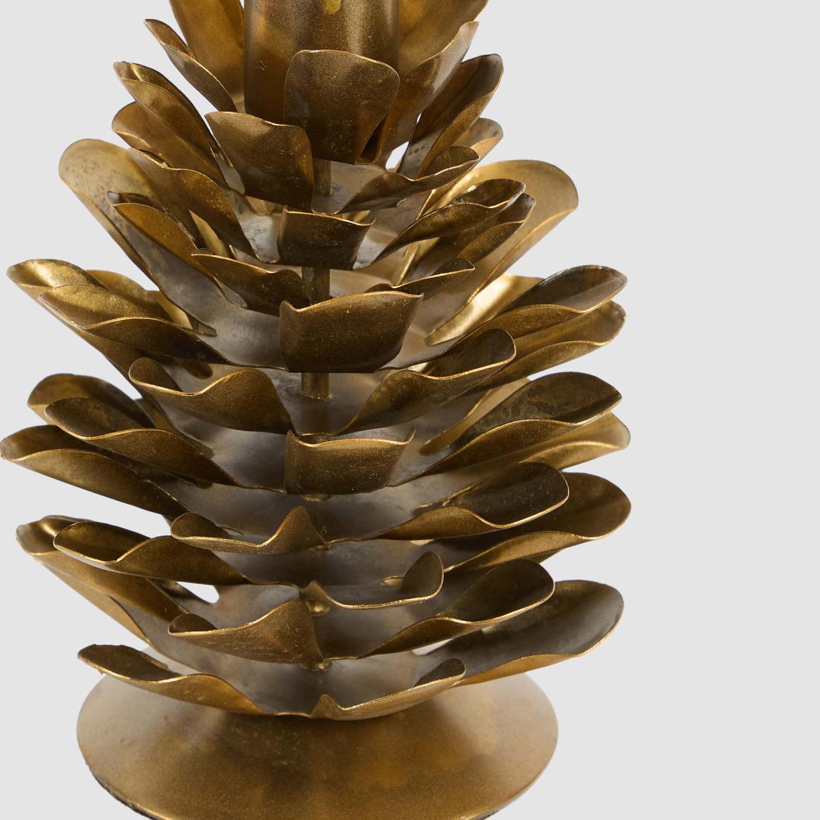 Antiqued Metal Pinecone Candle Stand Large