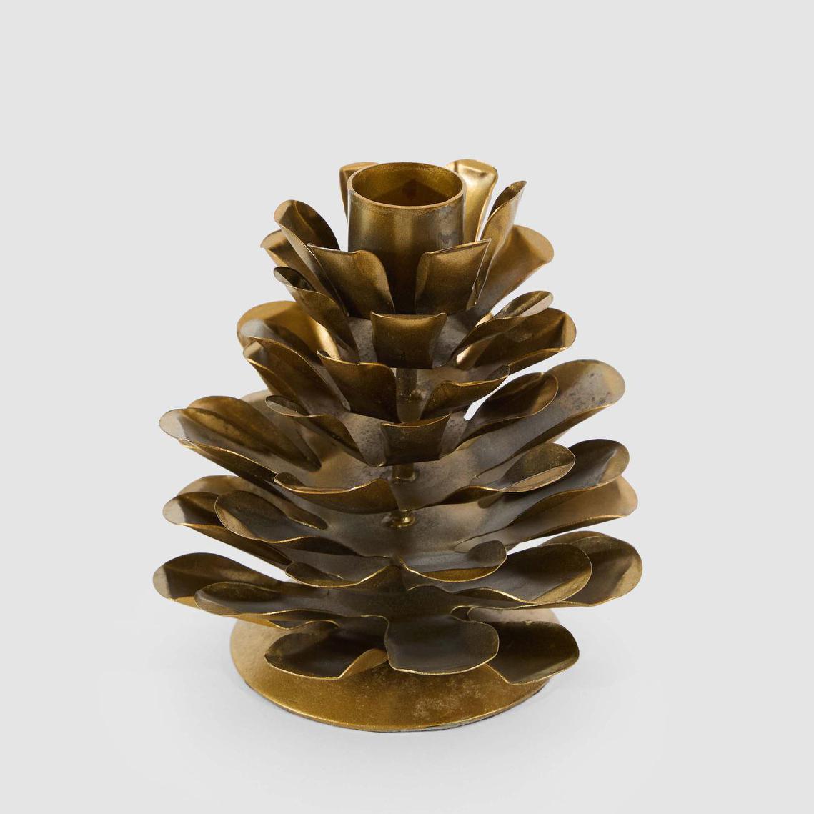 Antiqued Metal Pinecone Candle Stand Small