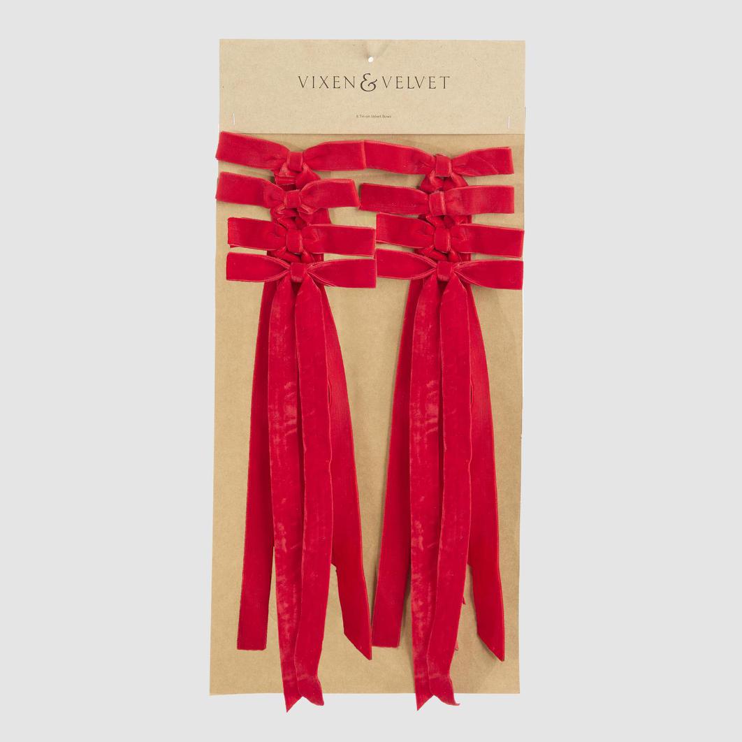 Velvet Tie On Bow Red - Set of 8 pcs