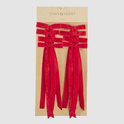 Velvet Tie On Bow Red - Set of 8 pcs