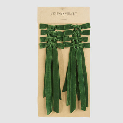 Velvet Tie On Bow Green - Set of 8 pcs