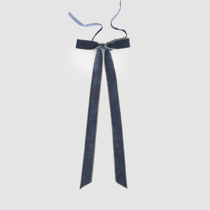 Velvet Tie On Bow Navy Blue w Gold Border - Set of 8 pcs