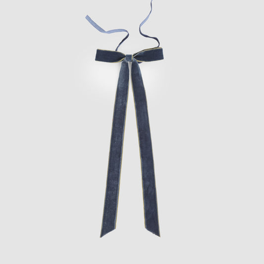 Velvet Tie On Bow Navy Blue w Gold Border - Set of 8 pcs
