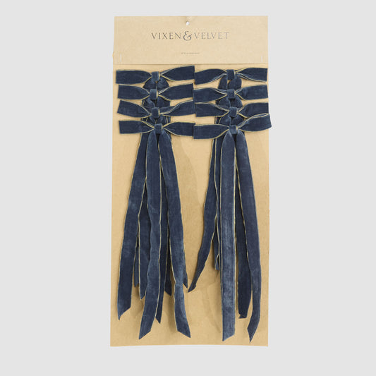 Velvet Tie On Bow Navy Blue w Gold Border - Set of 8 pcs