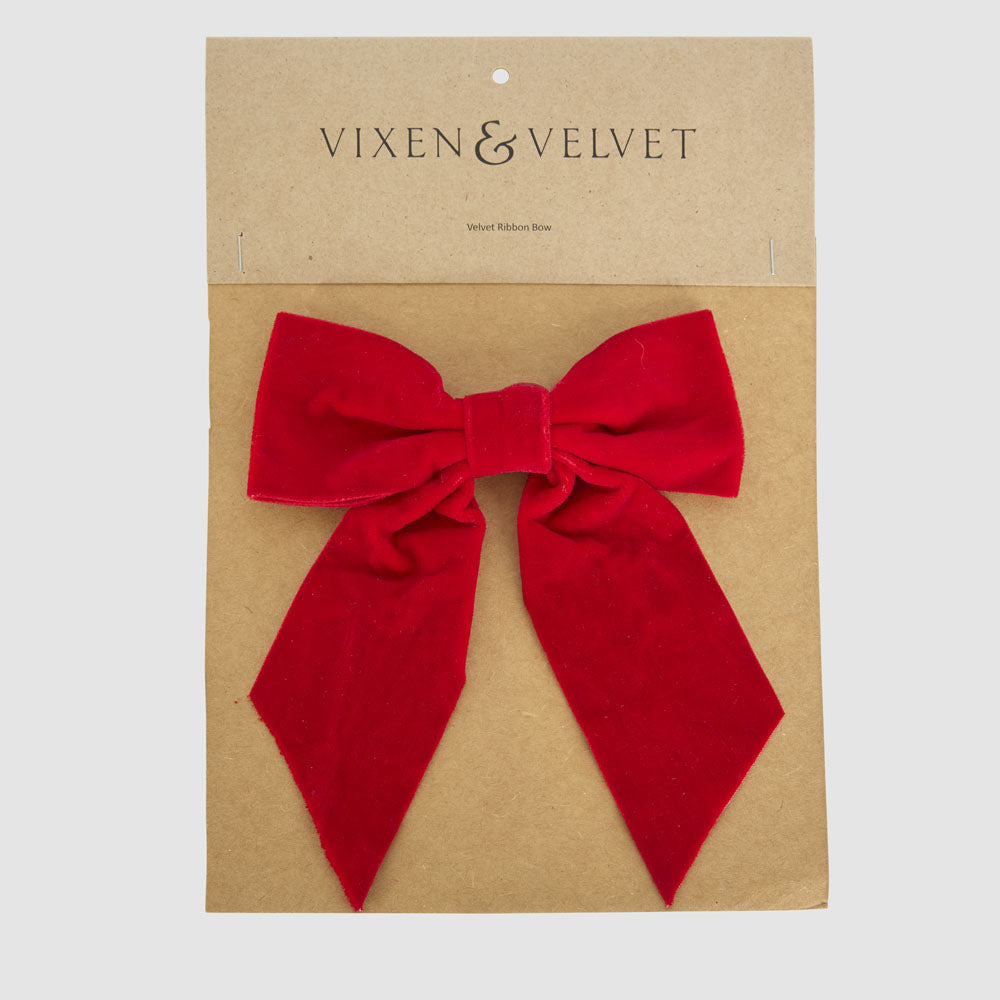 Velvet Clip On Bow Small Red