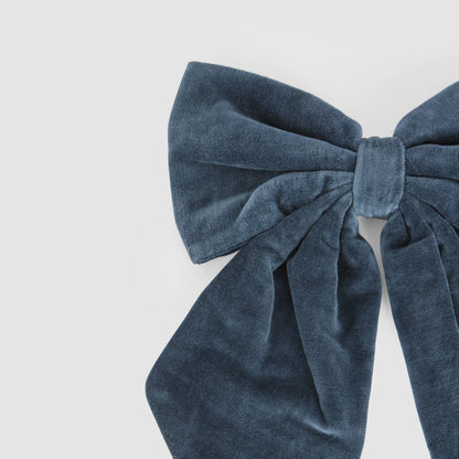 Velvet Clip On Bow Large Navy Blue