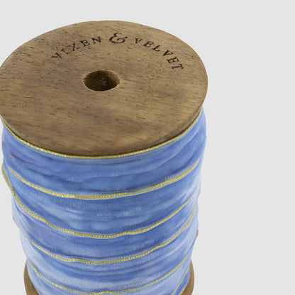 Velvet Ribbon Roll w. Gold Trim Cornflower Blue 20mm x 10m