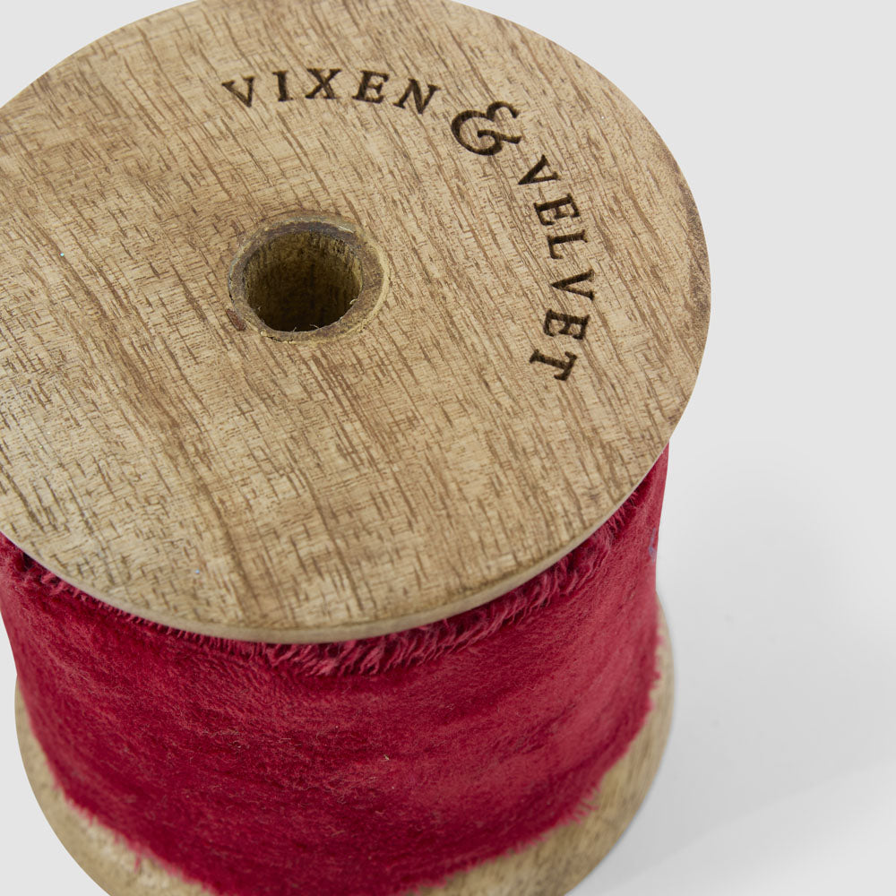 Frayed Velvet Ribbon Red 50mm x 5m