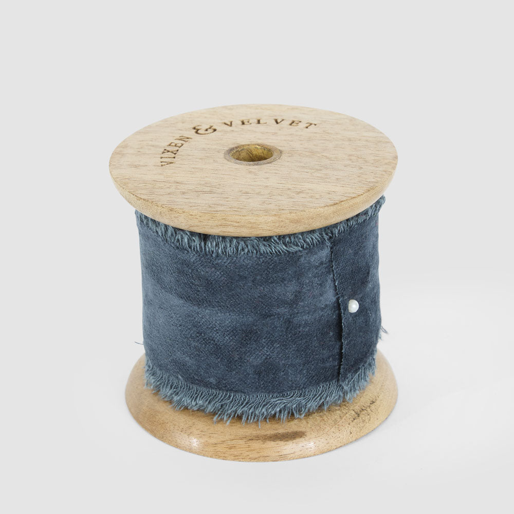 Frayed Velvet Ribbon Blue 50mm x 5m