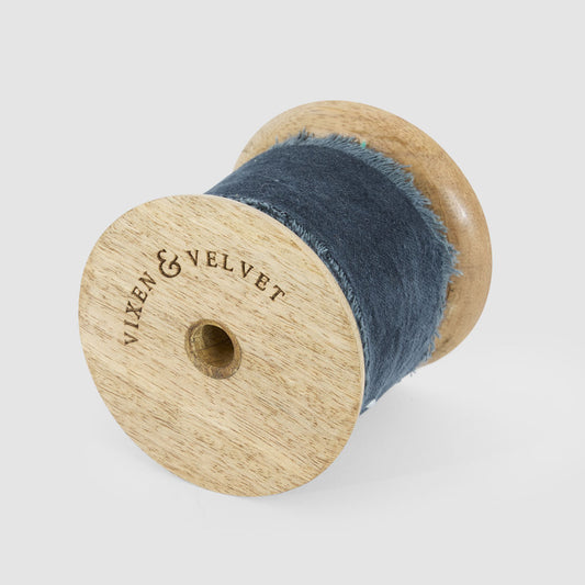 Frayed Velvet Ribbon Blue 50mm x 5m