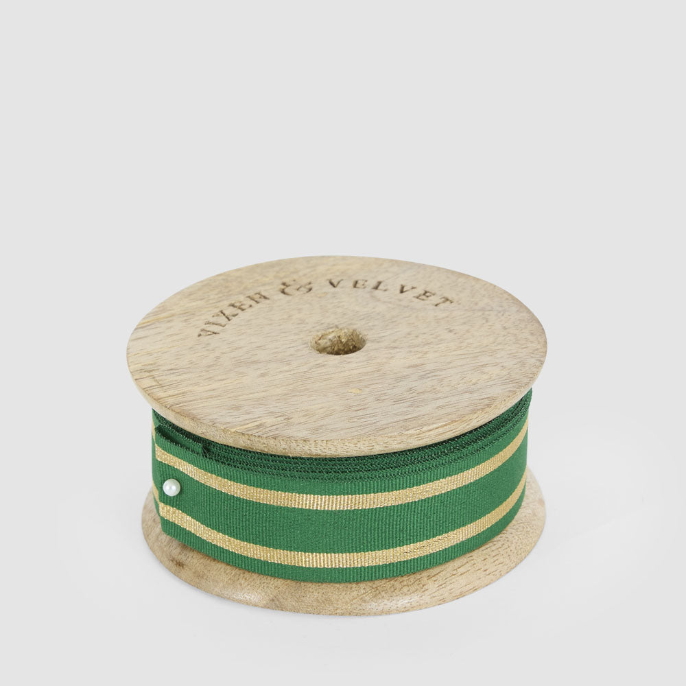 Designer Grosgrain Single Stripe Green & Gold 25 mm x 10m
