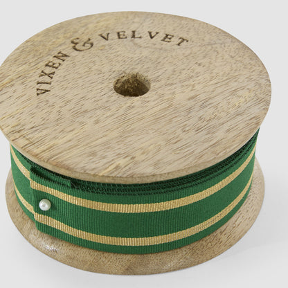Designer Grosgrain Single Stripe Green & Gold 25 mm x 10m