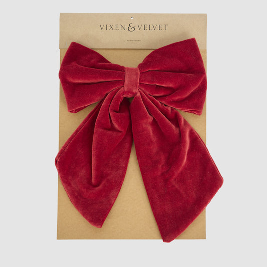 Velvet Clip On Bow Large Red