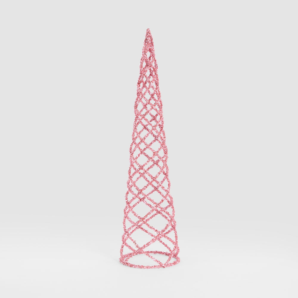 Swirling Tinsel Cone Tree Pink