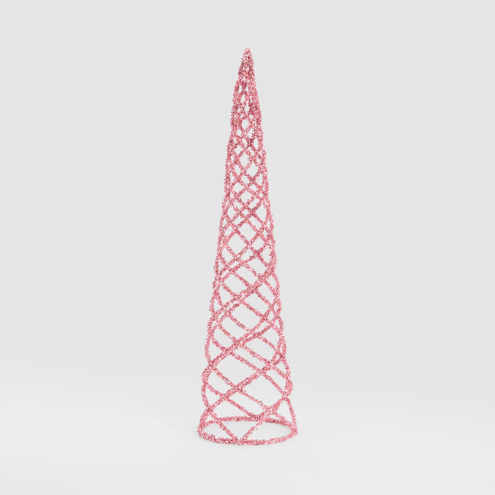 Swirling Tinsel Cone Tree Pink