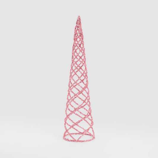 Swirling Tinsel Cone Tree Pink