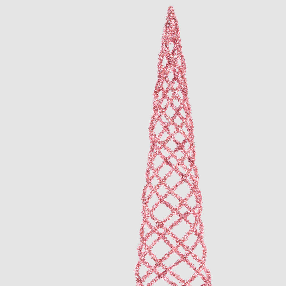 Swirling Tinsel Cone Tree Pink