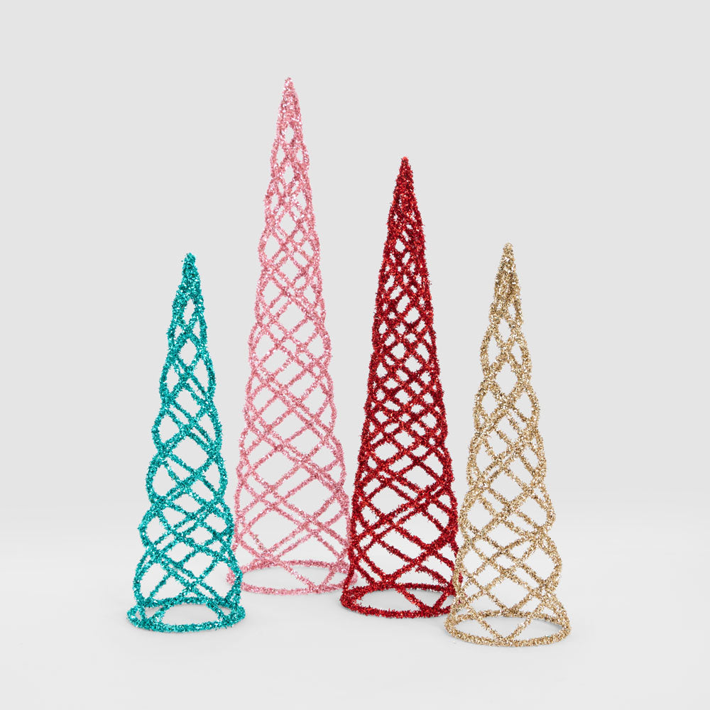 Swirling Tinsel Cone Tree Pink