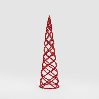 Swirling Tinsel Cone Tree Red