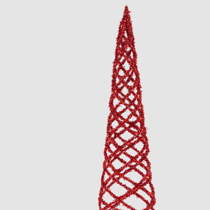 Swirling Tinsel Cone Tree Red