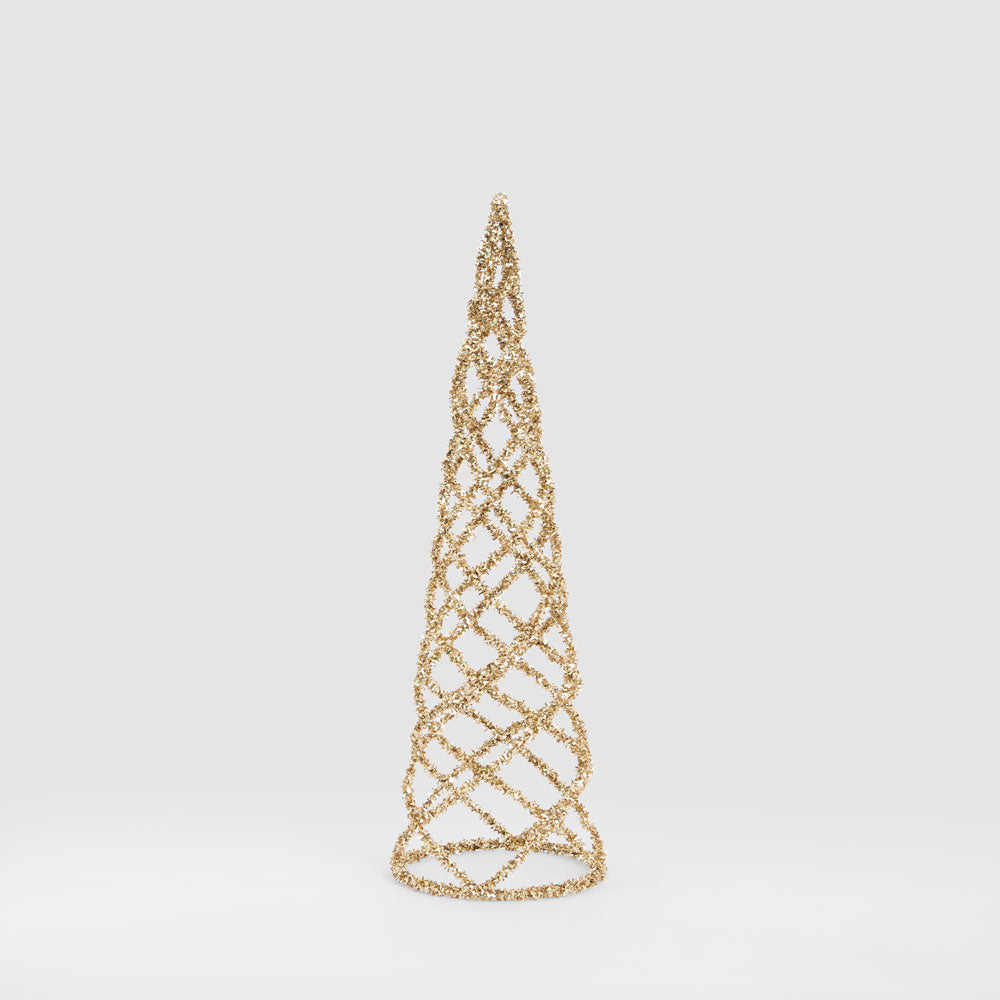 Swirling Tinsel Cone Tree Gold