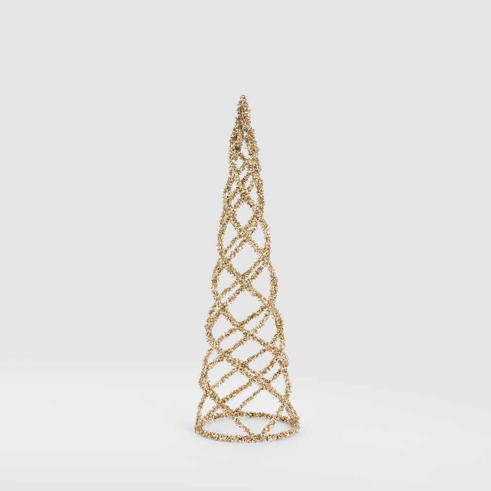Swirling Tinsel Cone Tree Gold