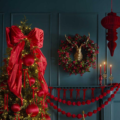 Scarlet Velvet Bauble Garland Red