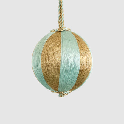 Silk Stripe Bauble Small Light Blue & Champagne
