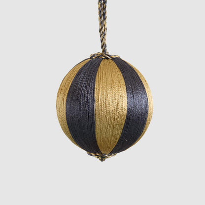 Silk Stripe Bauble Small Navy Blue & Champagne