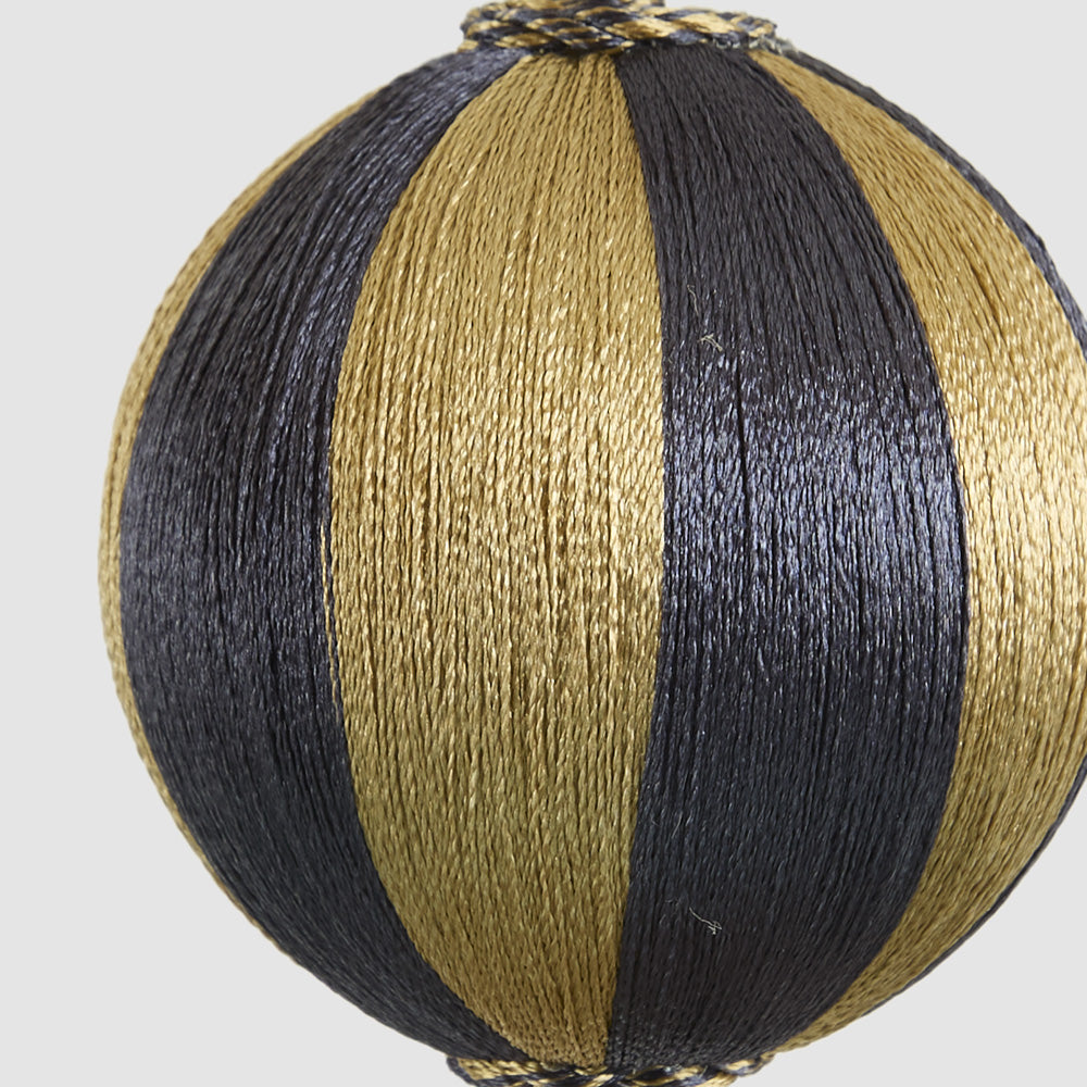 Silk Stripe Bauble Small Navy Blue & Champagne