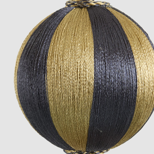 Silk Stripe Bauble Small Navy Blue & Champagne