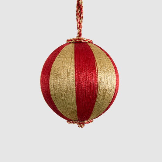 Silk Stripe Bauble Small Red & Champagne