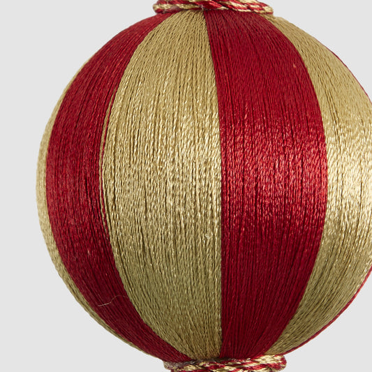 Silk Stripe Bauble Small Red & Champagne