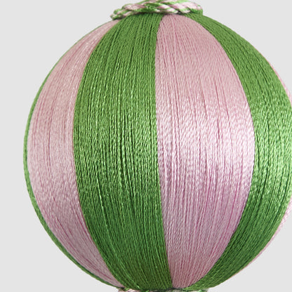 Silk Stripe Bauble Small Green & Light Pink