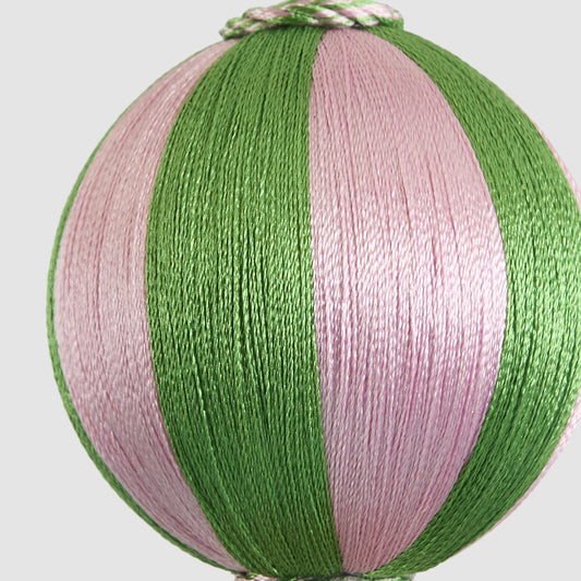 Silk Stripe Bauble Small Green & Light Pink