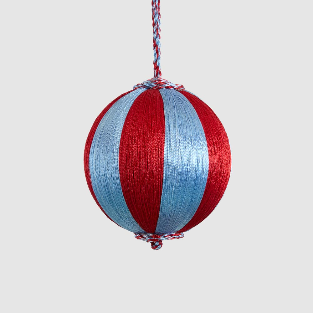 Silk Stripe Bauble Small Red & Light Blue