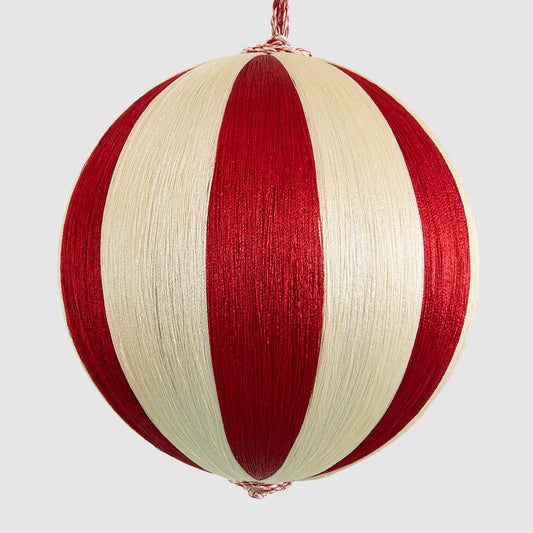 Silk Stripe Bauble Large Red & Ivory