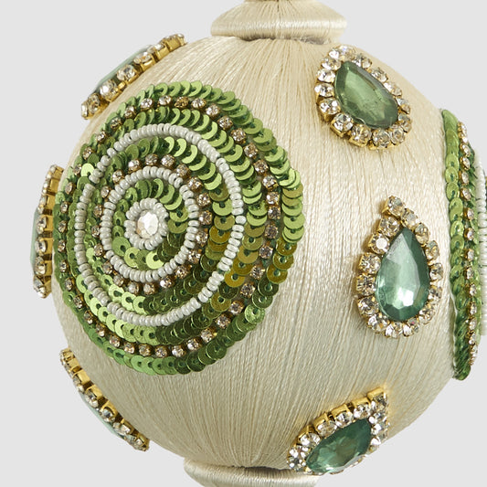Rajasthan Silk Bauble Ivory & Green