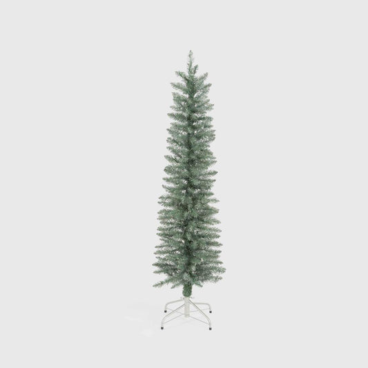 Silver Green Light Up Slim Pencil Tree 150cm with 100 LED with Foot Pedal