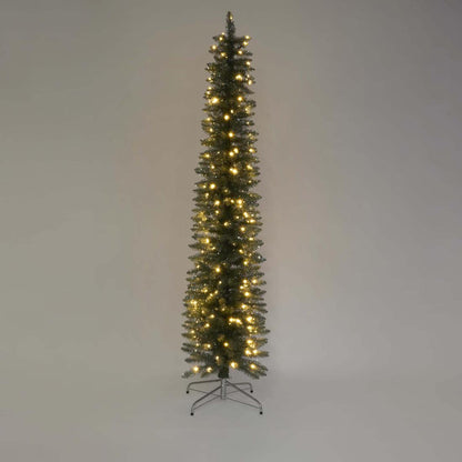 Silver Green Light Up Slim Pencil Tree 210cm with 200 LED with Foot Pedal