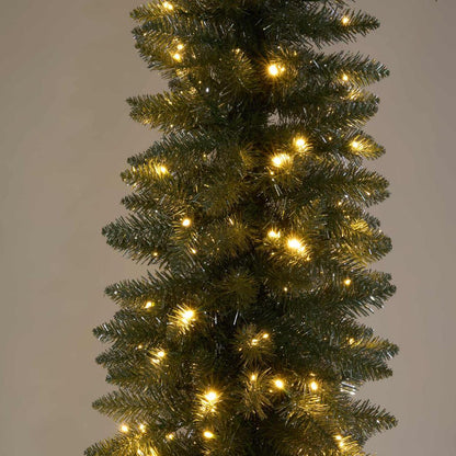 Silver Green Light Up Slim Pencil Tree 210cm with 200 LED with Foot Pedal