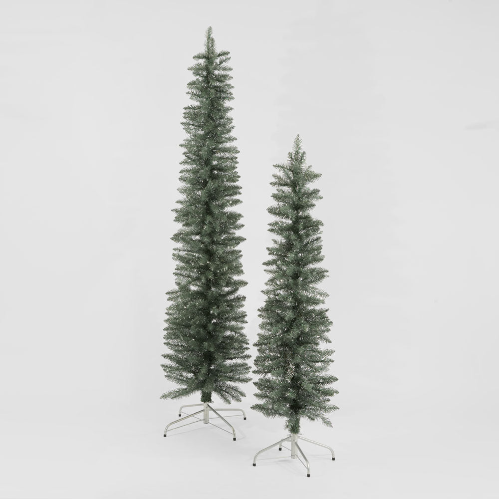 Silver Green Light Up Slim Pencil Tree 210cm with 200 LED with Foot Pedal