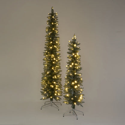 Silver Green Light Up Slim Pencil Tree 210cm with 200 LED with Foot Pedal