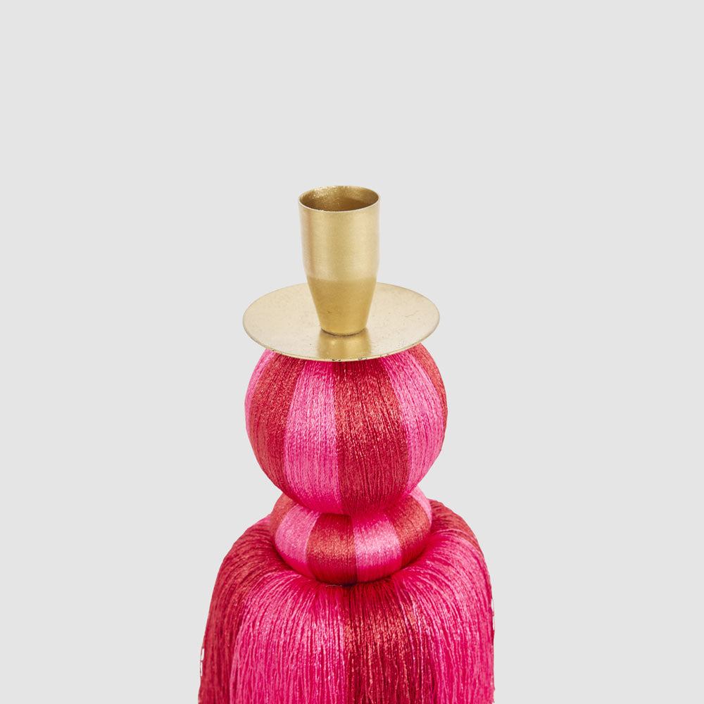 Silk Tassel Candle Stand Fuchsia & Red Small